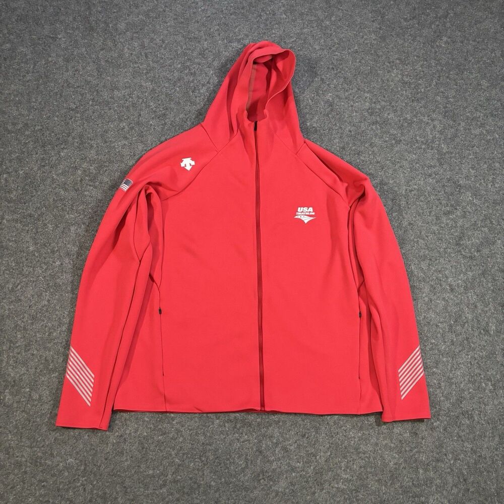 Descente USA Triathlon Jacket Full Zip Men’s Size 2XL Red Hooded